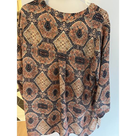 Womens 2XL Blouse Top Tunic V Neck Paisley Brown Pullover Flowy Boho - Picture 2 of 4